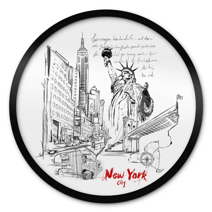 Rundes Poster Schwarz-Weiss Freiheitsstatue - Love your City - New York - WA350266