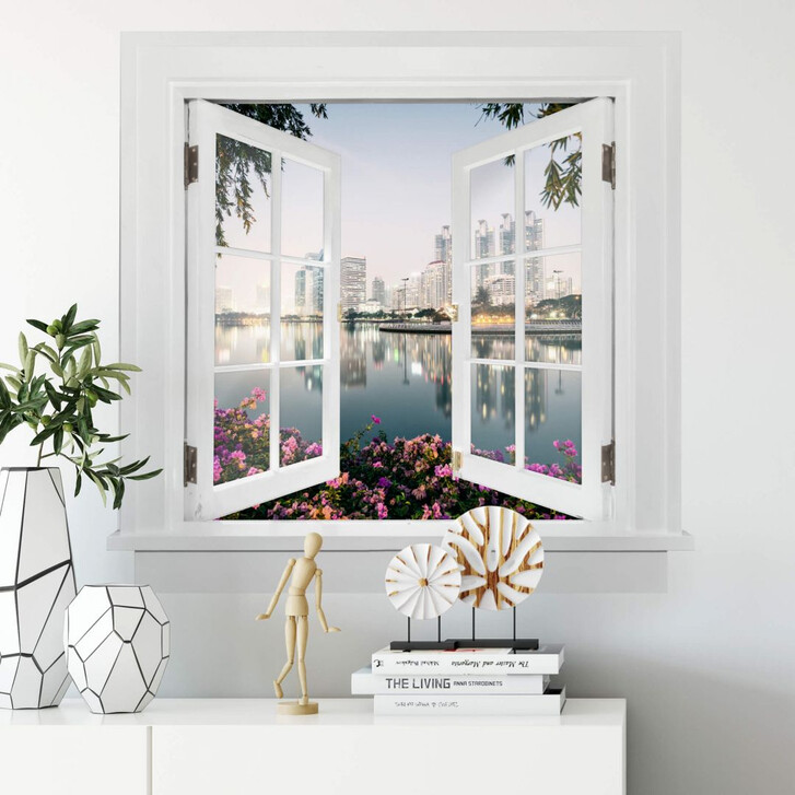 3D Wandtattoo Fenster quadratisch - Colombo - Bangkok und seine Lichter - WA290372