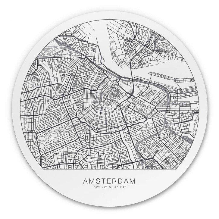 Alu-Dibond Stadtplan Amsterdam - Rund - WA340362