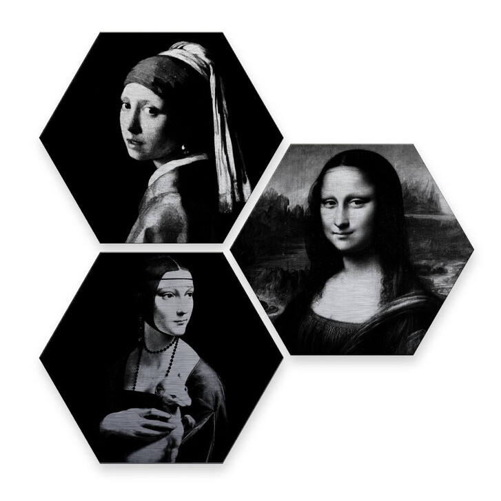 Hexagon - Alu-Dibond-Silbereffekt - Berühmte Frauen der Kunstgeschichte (3er Set) - WA245133