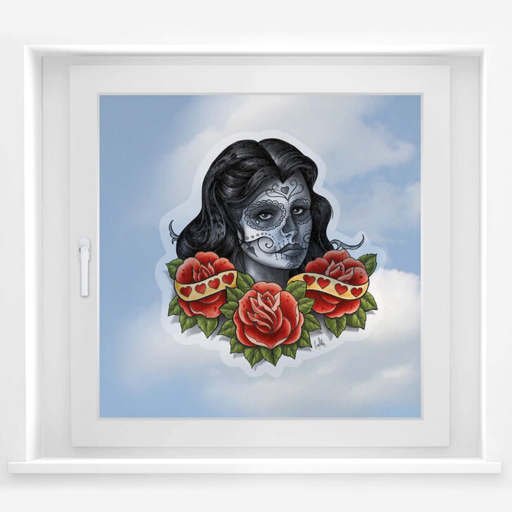 Fensterbild LA Ink Frau mit Sugar Skull - WA117334