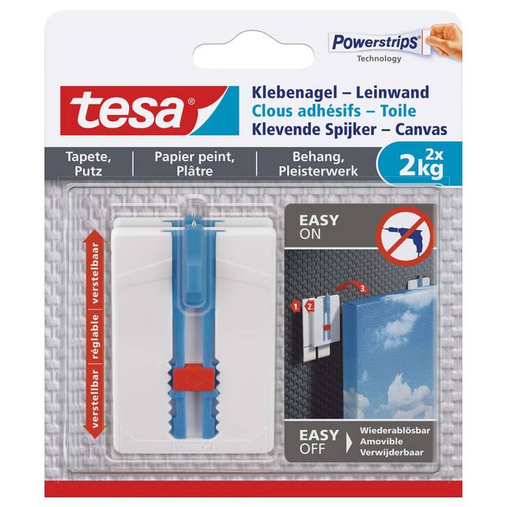 tesa® Klebenagel-Leinwand, verstellbar, für Tapete und Putz, 2x2kg - WA297352