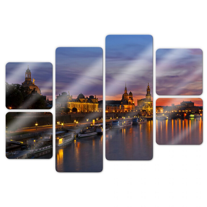 Glasbild Dresden im Nachtlicht (6-teilig) - WA122378
