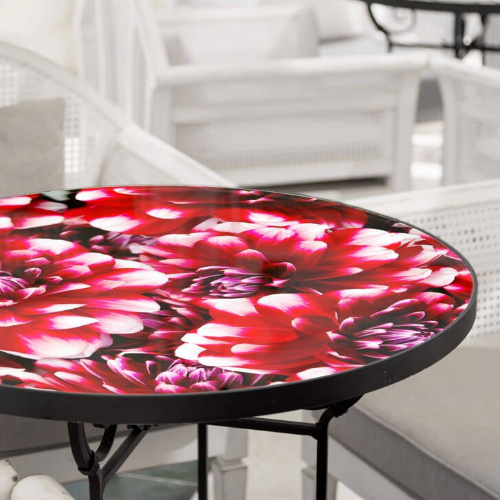 Tischplatte aus Glas - Rote Blütenpracht - Rund - WA324277