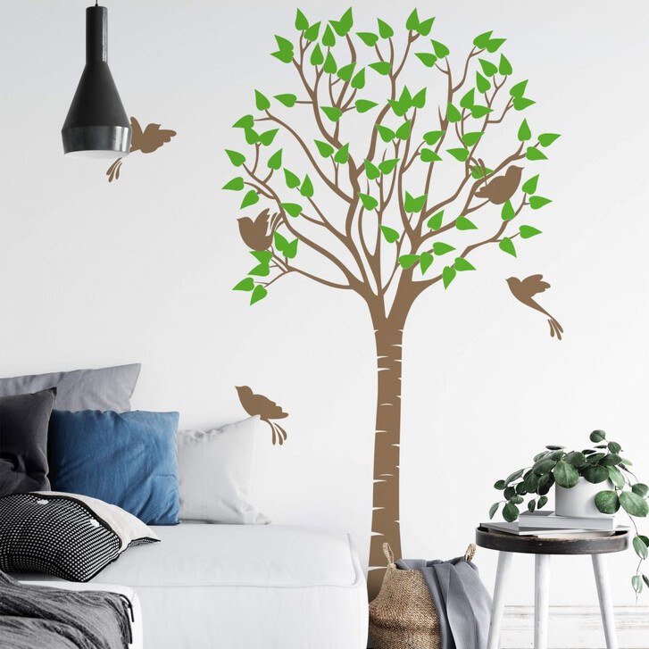 Wandtattoo Schlanker Baum mit Vögeln 2-farbig - WA218318