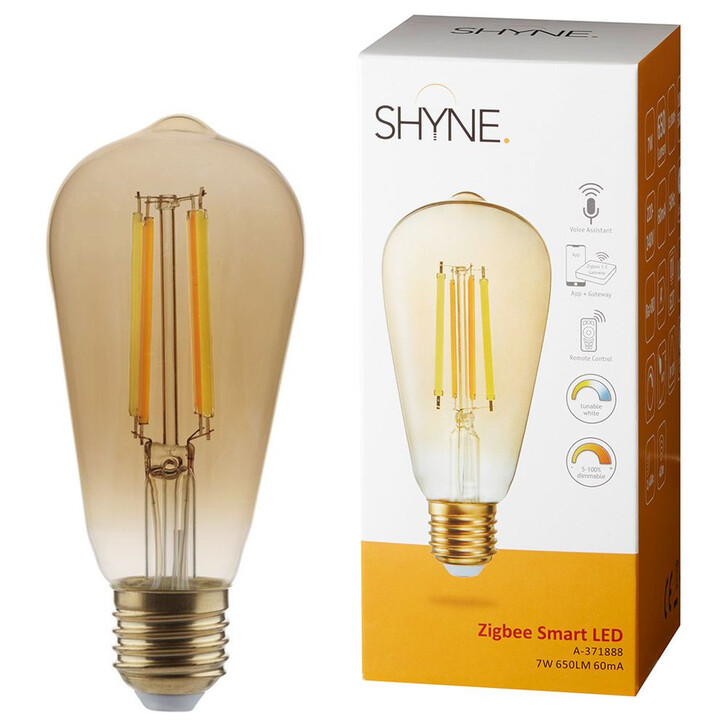 SHYNE | Smartes ZigBee LED Leuchtmittel E27. amber, tunable white, ST58. 7W, 650 Lumen, 1er-Pack - CL120095