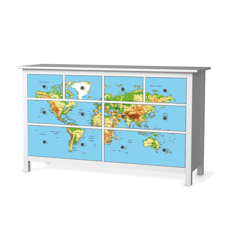 Möbelfolie IKEA Hemnes Kommode 8 Schubladen - Geografische Weltkarte - CR114850