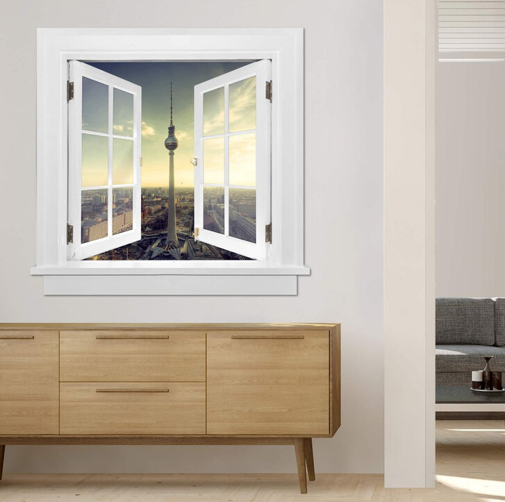 3D Wandtattoo Fenster quadratisch - Berliner Fernsehturm - WA229639