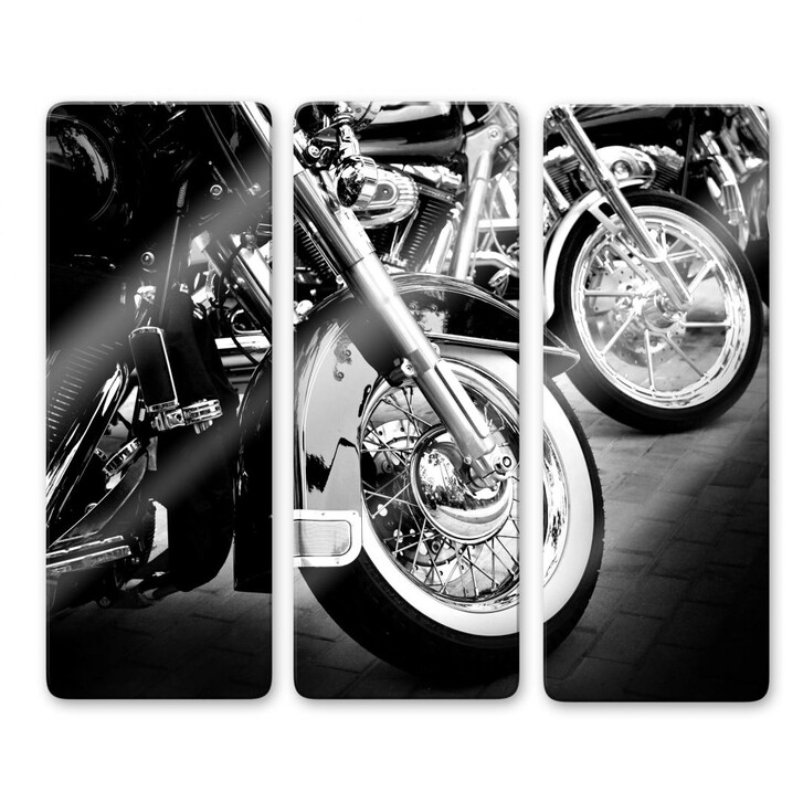 Glasbild Motorcycle Wheels (3-teilig) - WA125754