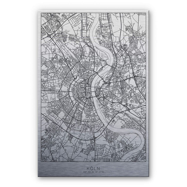 Alu-Dibond Bild mit Silbereffekt Stadtplan Köln - WA252221