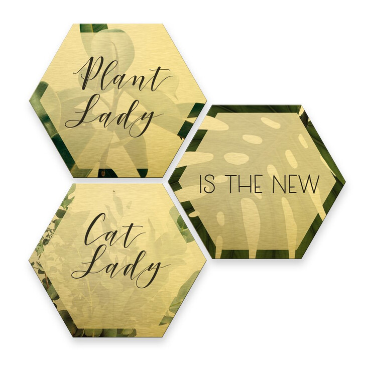 Hexagon - Alu-Dibond-Goldeffekt - Plantlady is the new Catlady (3er Set) - WA233188