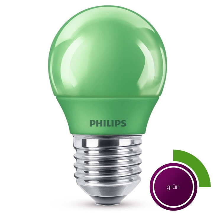 Philips LED Lampe, E27 Tropfenform P45. grün, nicht dimmbar, 1er Pack Energieklasse C - CL110889