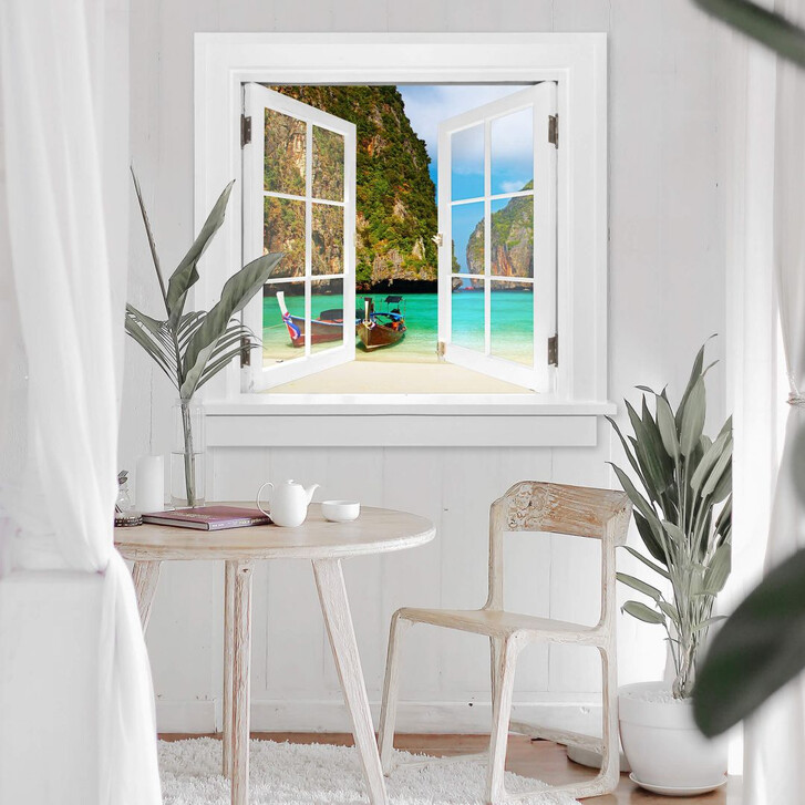 3D Wandtattoo Fenster quadratisch - Südseebucht - WA229686