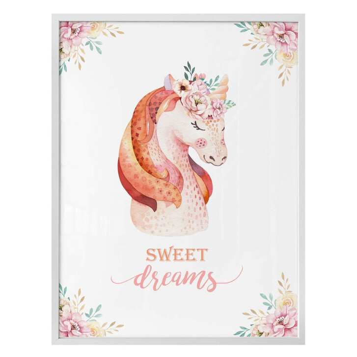 Poster Kvilis - Sweet Dreams - Einhorn mit Blumenkranz - WA239233