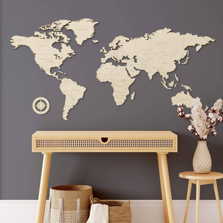 Holzdeko Pappel - Weltkarte mit Ländernamen - WA316206