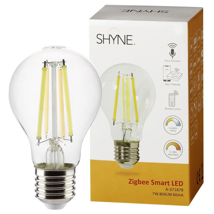 SHYNE | Smartes ZigBee LED Leuchtmittel E27. klar, tunable white, Standard Birne - A60. 7W, 806 Lumen - CL119785