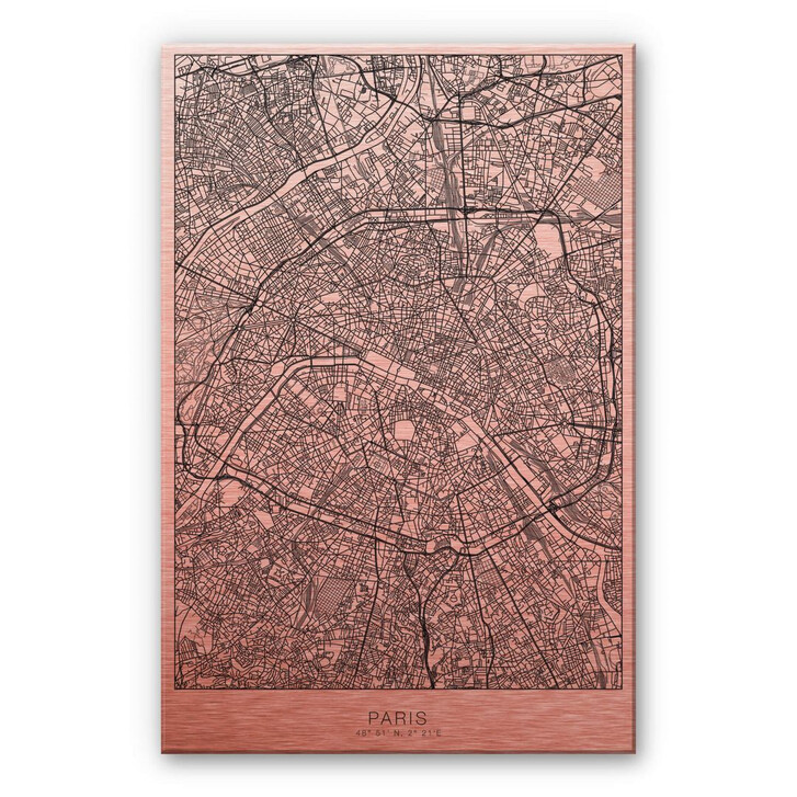 Alu-Dibond Bild mit Kupfereffekt Stadtplan Paris - WA252157