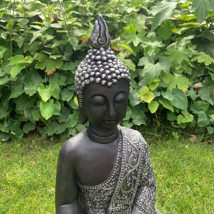 Gartendeko Thai Buddha Kunststein Schwarz, Silber- 29x18x45cm - WA326265