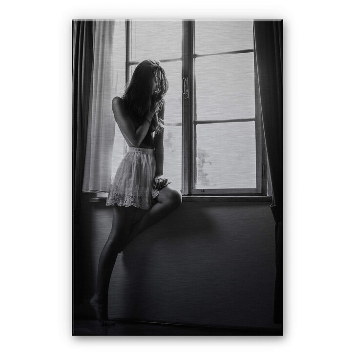 Alu-Dibond Bild mit Silbereffekt Krystynek - Girl on the Window - WA252189