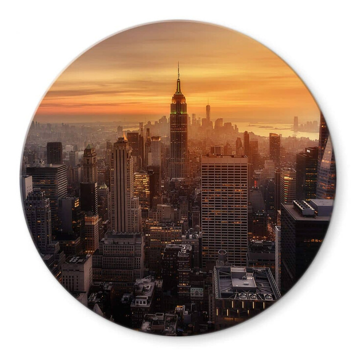 Glasbild Ruiz Dueso - New York bei Sonnenuntergang - Rund - WA326407