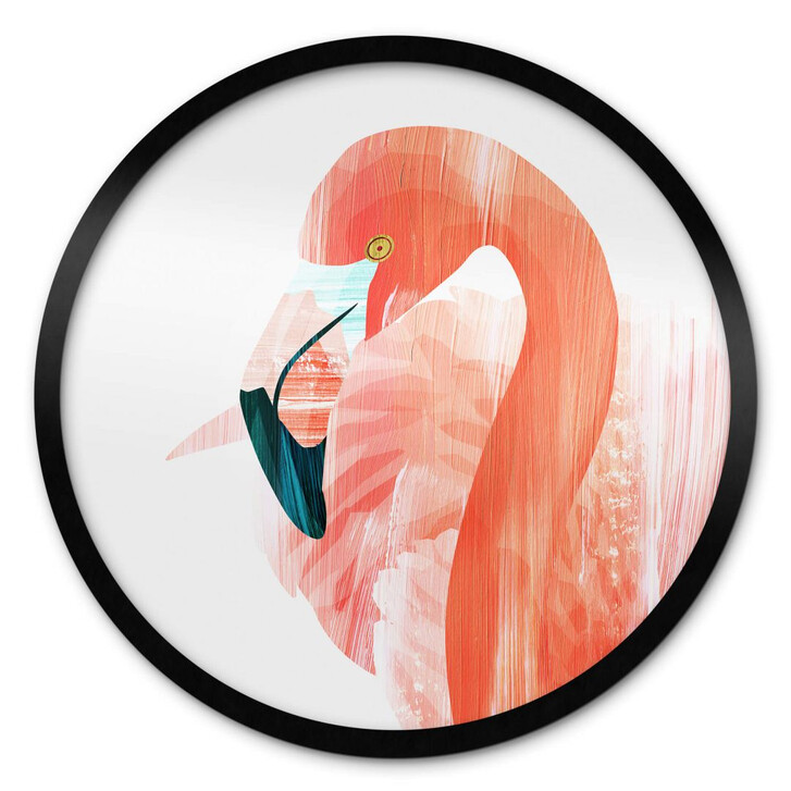 Poster Goed Blauw - Pink Flamingo - Rund - WA348874