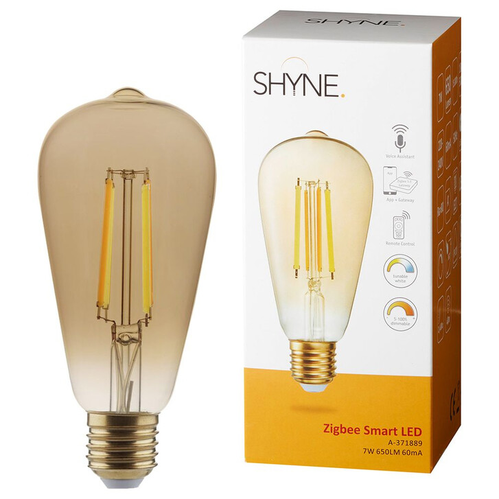 SHYNE | Smartes ZigBee LED Leuchtmittel E27. amber, tunable white, ST64. 7W, 650 Lumen, 1er-Pack - CL119909