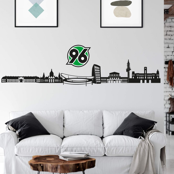Wandtattoo Hannover 96 Skyline mit Logo farbig - WA211522