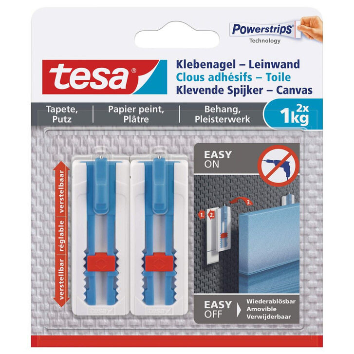 tesa® Klebenagel-Leinwand, verstellbar, für Tapete und Putz, 2x1kg - WA297351